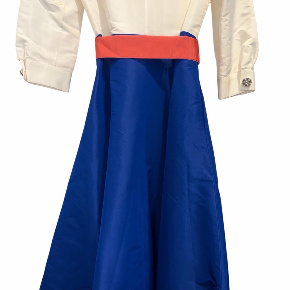Carolina Herrera Blue Shirt Dress Colorblock Bow Belt 10 Wedding Formal NWT 🟡 - Picture 13 of 15